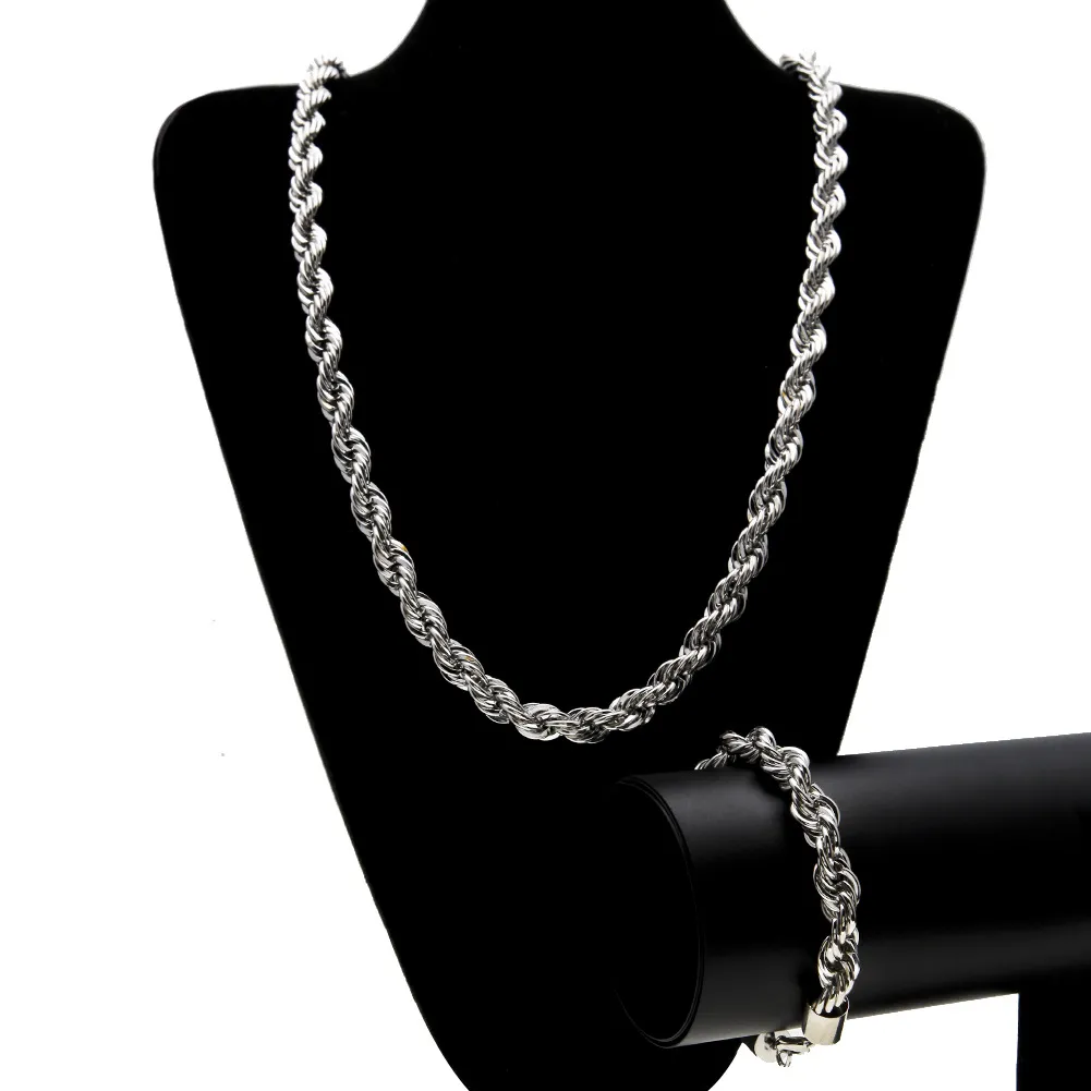 10MM Hip Hop Twisted Rope Chains Jewelry set Gold Silver plated Thick Heavy Long Necklace bracelet Bangle For Men s Rock Jewelry