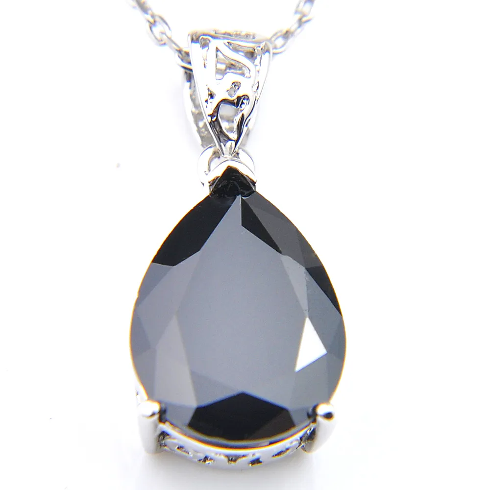 Luckyshine Classic Sparking Fire Water Drop Black Onyx Cubic Zirconia Gemstone Silver Pendants Necklaces for Holiday Wedding Party