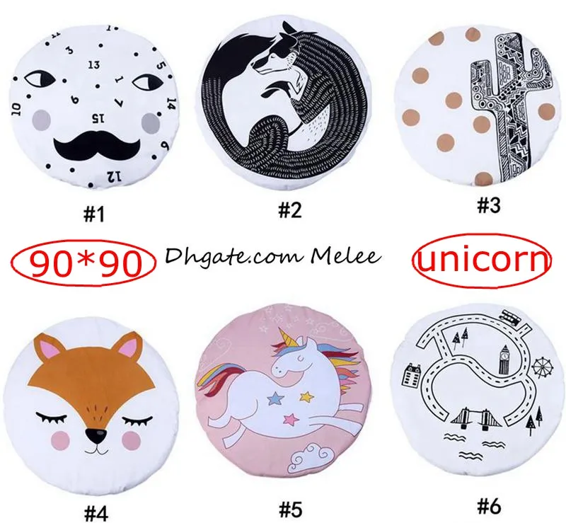 INS Dim 90cm Baby Creeping Matten Fox Unicorn Spielmatten Dekorative Krabbeldecke Kinderzimmer Gepolsterter Bodenteppich 6Farbe frei wählen