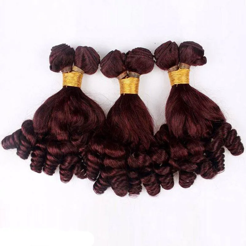 Funmi – tissage de cheveux humains péruviens vierges bordeaux # 99j, bon marché, 8 à 30 pouces, boucles romantiques rouge vin, trame de cheveux pour femmes