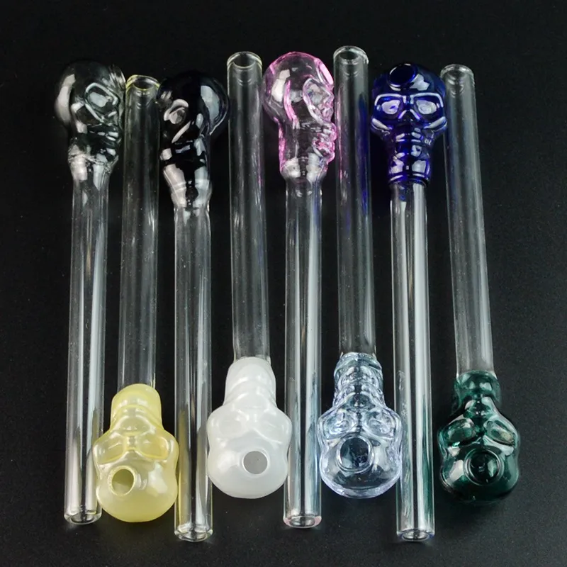 DHL Skull Glass Oil Burner Mini Pipe Oil Burner Colorful Glass Pipes Pyrex Pipe Straight Tube Pipes Smoking Pipe SW13