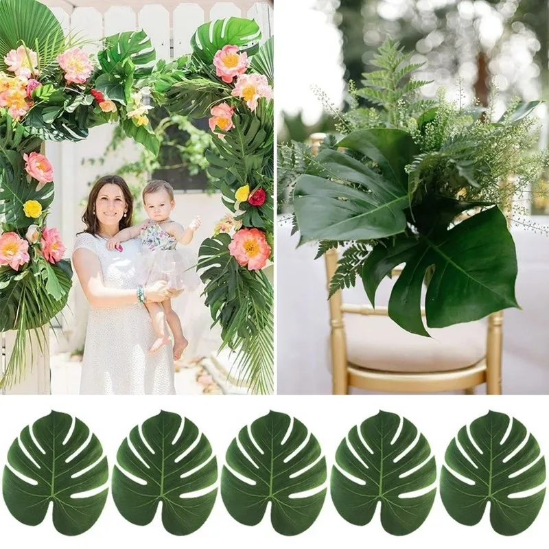 24Pcs 35x29cm&20x18cm Tropical Palm Leaves Simulation Leaf for Hawaiian Luau Party Supplies Jungle Beach Theme Home Decor