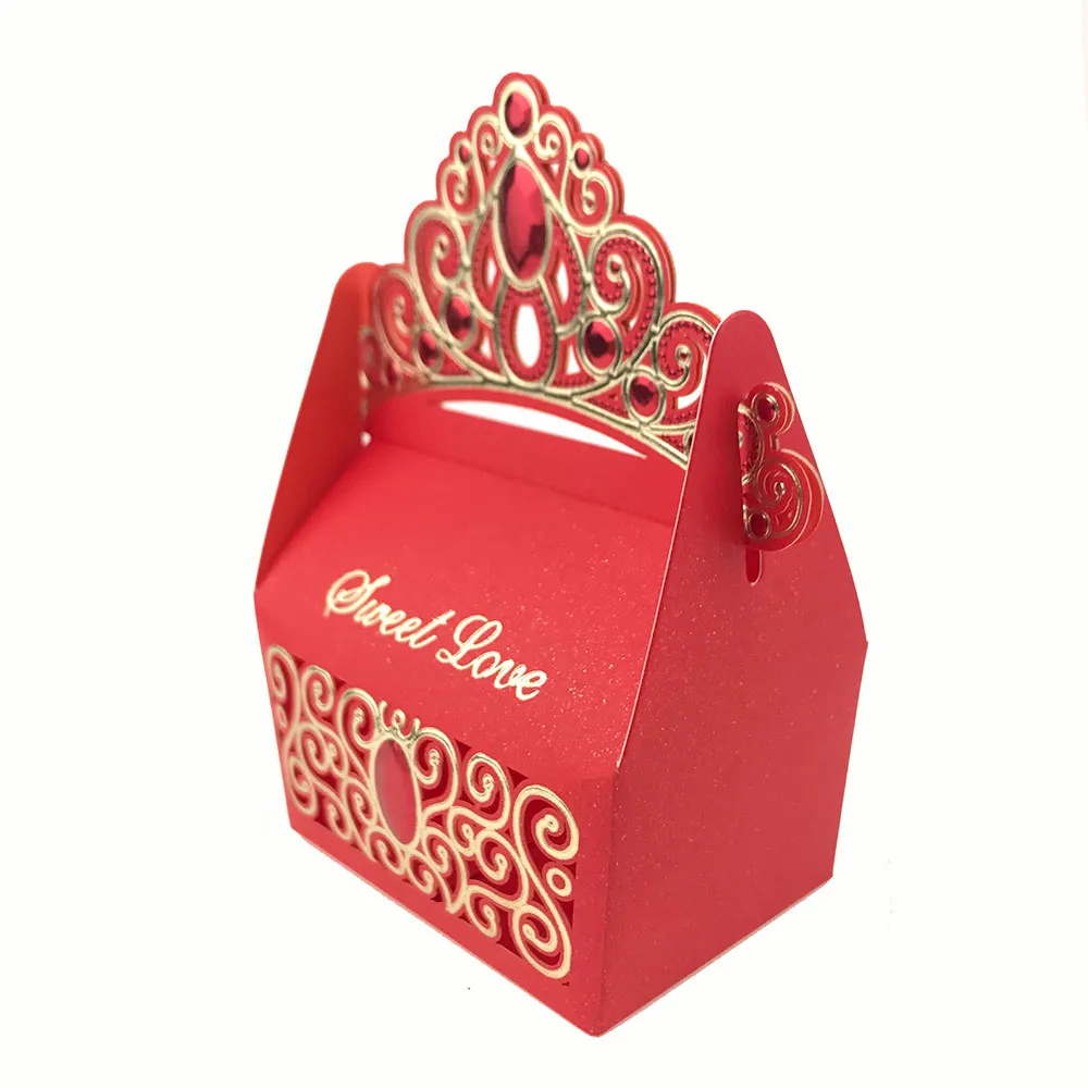 Boîtes à bonbons de mariage avec couronne de princesse, coffrets cadeaux en chocolat, sac à bonbons en papier romantique, boîtes à bonbons de mariage