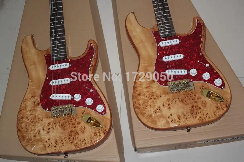 En Kaliteli Çin Özel Gitar FST Burl Desen 6 Dizeler Doğal Ahşap Elektro Gitar Altın Donanımı 93002362982