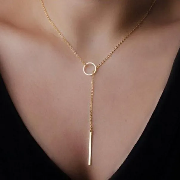 Beroemdheid prachtige gouden/zilveren bar cirkel lariat ketting eenvoudige Y-vormige persoonlijkheid cadeau nieuwe mode damessieraden