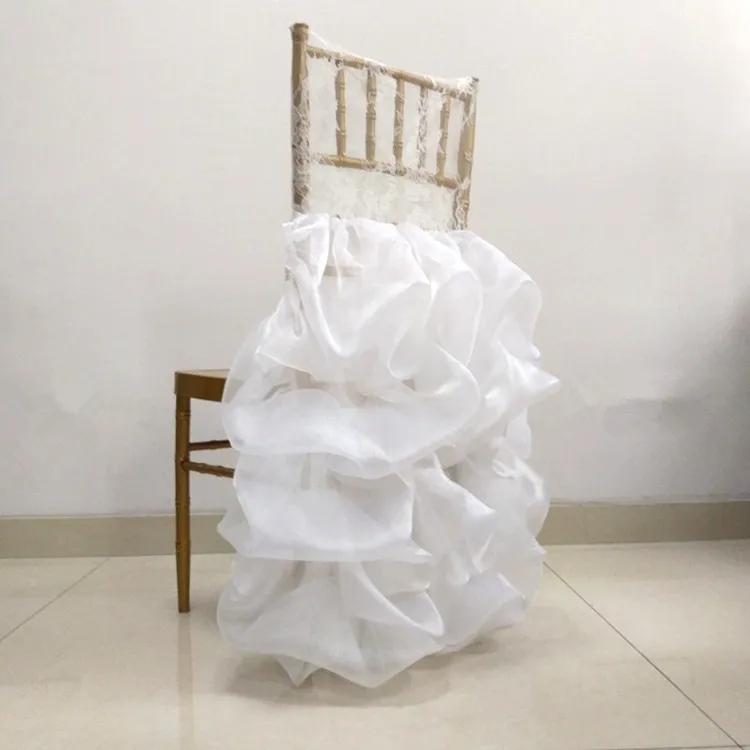 Pizzo Organza Wedding Coprisedia Chiavari Romantico Ruffled Wedding Chair Decor Accessori feste di fidanzamento Custom Made