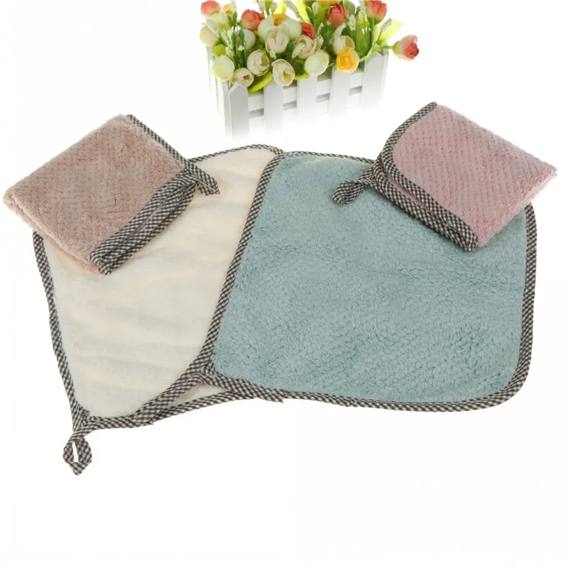 Coral Fleece Microfiber Keuken Cleaning Cloths Geen Lint Absorberende Doek Doek Dubbel-Dimensionale fluwelen Reinigingsdoek 4 Kleuren