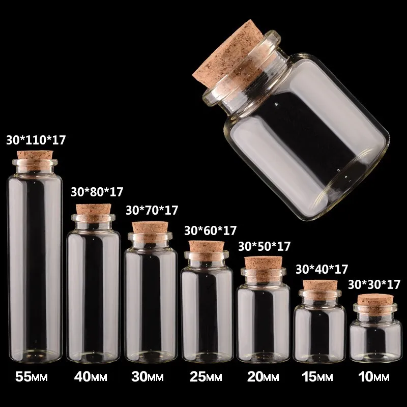 15ML 30X40X17 MM زجاجات زجاجية صغيرة نظيفة مع سدادة الفلين / رسالة حفلات الزفاف