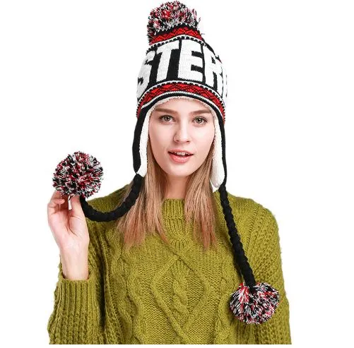 Berretto da donna a maglia inverno per donna per bambina Top Ball appeso a sfera a sfera a sfera cappelli casual moda lettere misti colore femmina tappo