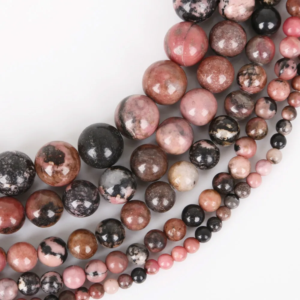 8mm Natural Black Stripes Rhodochrosite Stone Beads Round Loose Spacer Bead For Jewelry Making 4/6/8/10/12mm 15'' DIY Bracelet