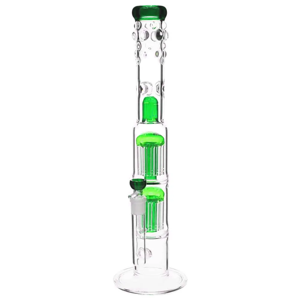 Hookahs Classical Glass Bong 19'' tall "Spoiled Green Speranza" double tree perc dome percolator water pipe