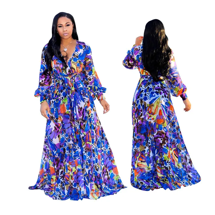 knee length dresses for ladies Floral Print Chiffon Column Dress with Ruffle Shoulders Missy / 14 / White-Blue