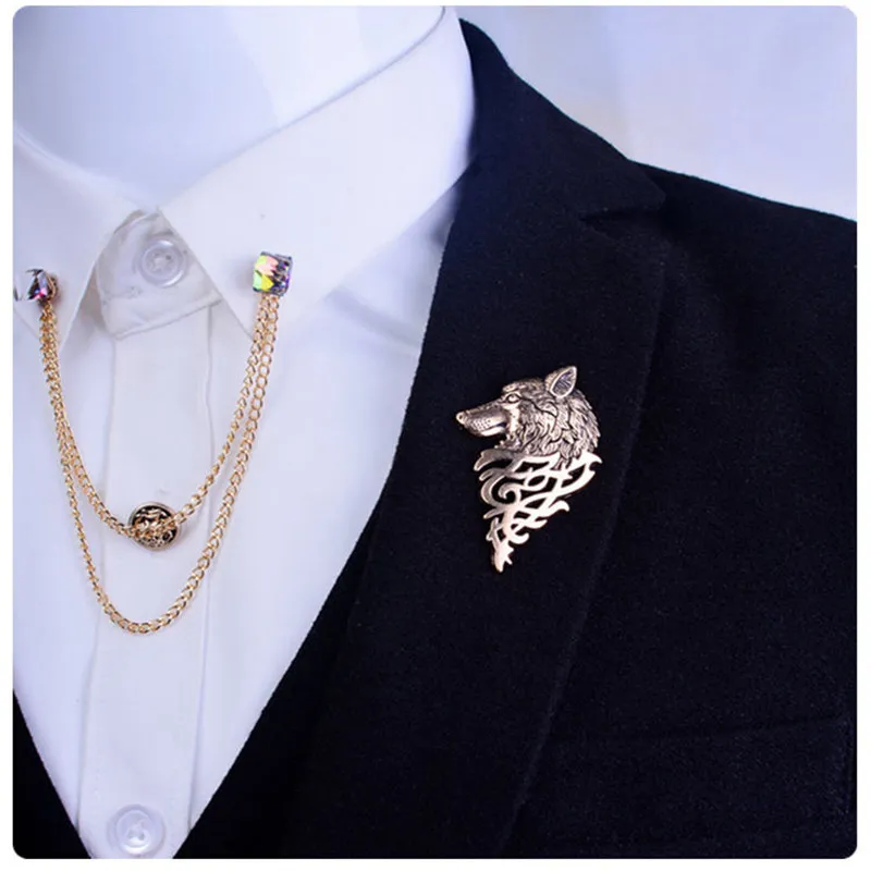 Eleizhenwta Gold Prata Black Metal Wolf Wolf Wedding Bridal Broche Collar Pin Pins de lapela Broches Acessórios masculinos Ornament5906576