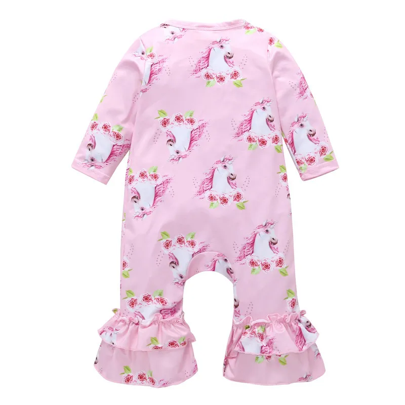 2018 new kids clothing manga longa rosa floral unicórnio romper sweet baby girls macacão infantil criança menina spring fall one-pieces outfits