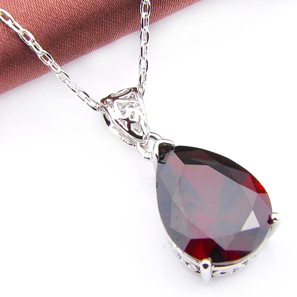 Luckyshine Excellent Shine Water Drop Red Garnet Pendants Wedding Party For Womens Zircon Charms Pendants Necklaces
