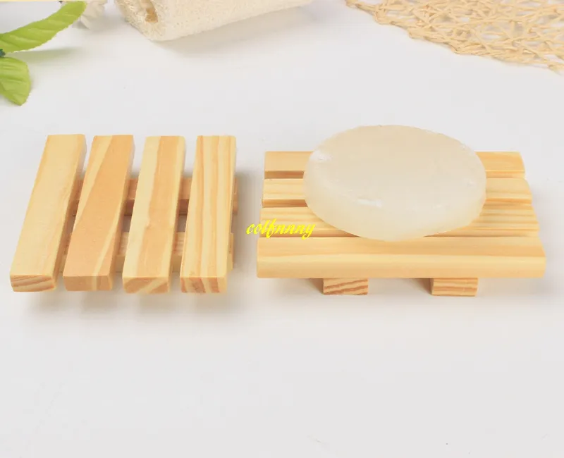 100pcs/lot 9*7*2.5cm Wooden Soap Holder Dish Bathroom Shower Storage Support Plate Stand Wood Box Soap Dishes