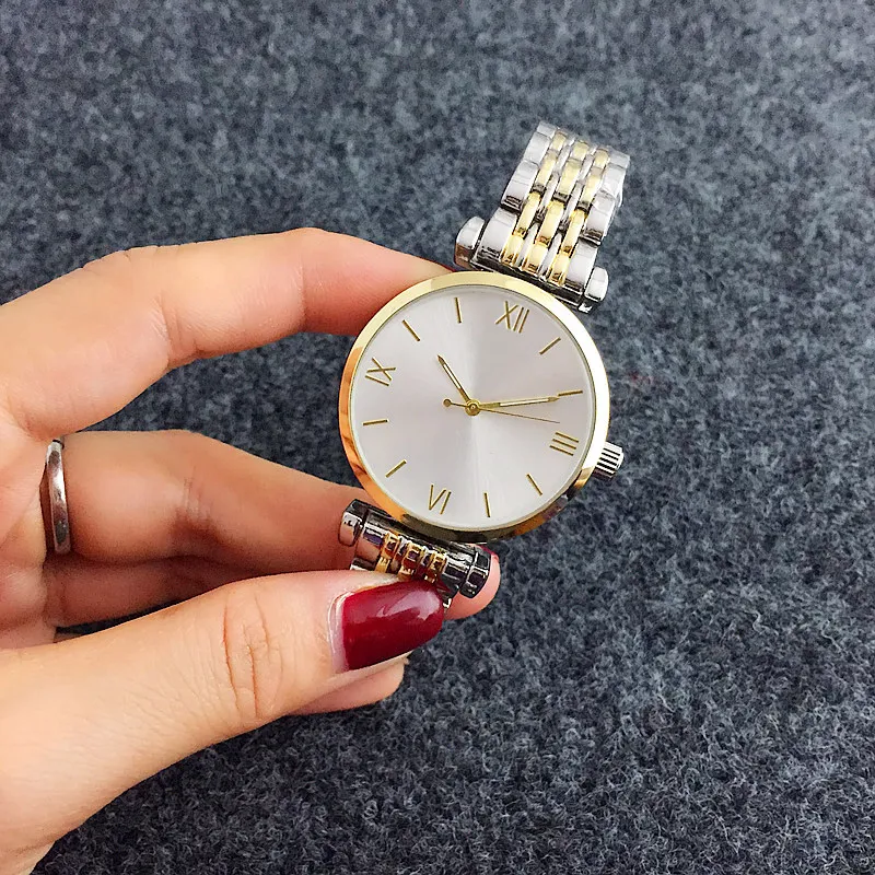 Relojes de marca de moda, reloj de pulsera de cuarzo con banda de acero y Metal para mujer y niña AR01