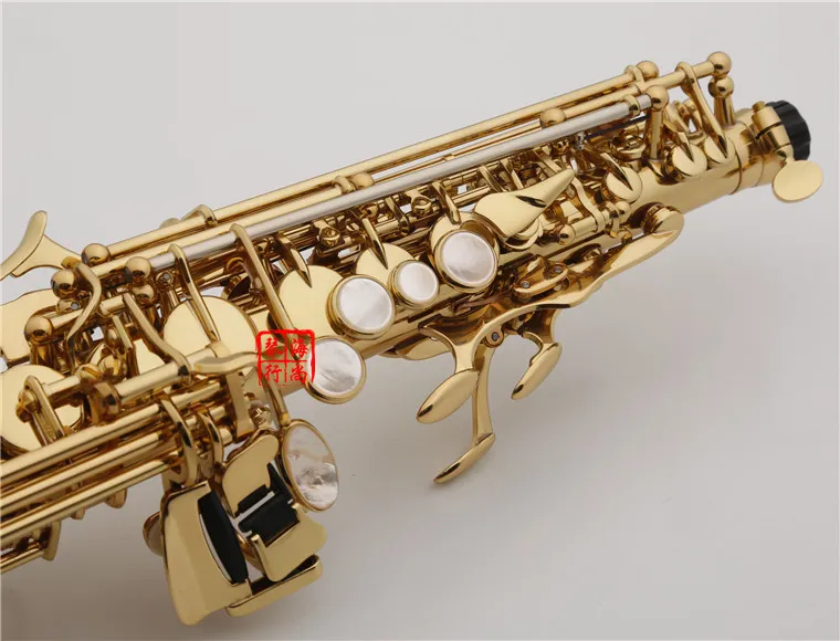 Ankomst Yanagisawa S-991 S-WO10 Guldpläterad saxofon sopran B b Tune B Flat Sax Brass Instrument med munstycke