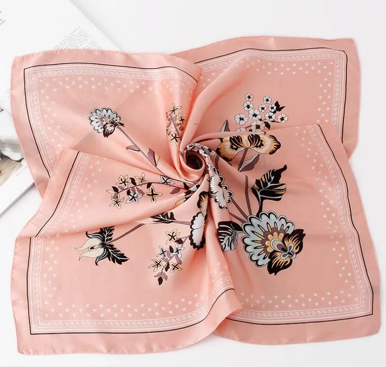 Femmes Bandanas Multifonction Foulard En Soie Satin Petits Châles Carrés Poignée Sac Ruban Dames Bureau Foulard Foulard Nouveau Floral Imprimer