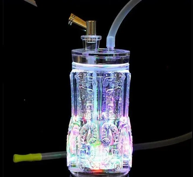 The new acrylic square with lamp glass water bottle Wholesale Glass bongs Oil Burner Glass Water Pipes Oil Rigs Smoking Free