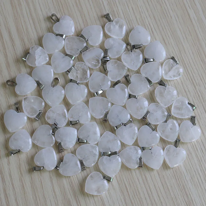 Charms Fashion natural White quartz stone Love heart shape stone beads Pendants 20mm for Jewelry making pendant Free shipping Wholesale