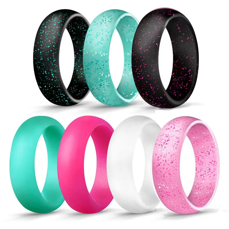 Bagues de mariage en silicone à la mode pour femmes Bague de fiançailles en caoutchouc à paillettes Confortable Flexible Mince Doux Durable Sports de plein air Anneaux