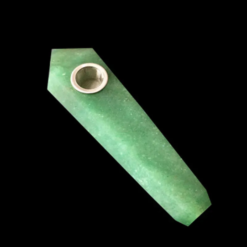 Pierre semi-précieuse Aventurine verte Cristal Rock Pipes à fumer Tabac Reiki Chakra Baguette Pipes Polies à la main Tuyau de pierres précieuses vertes naturelles
