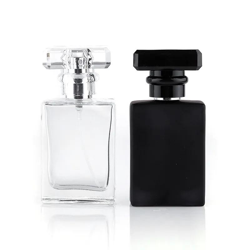 Mode Style 30ml Portable Transparent Black Glass Parfym Spray Flaskor med Aluminium Atomizer LX2258