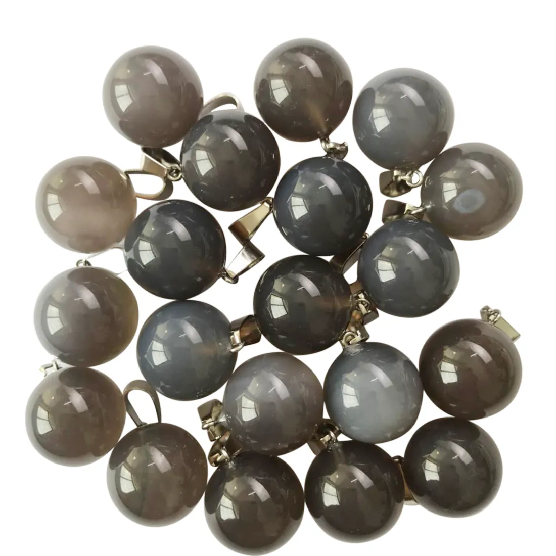 Fubaoying vente en gros 25 pcs/lot haute qualité naturel gris Agate boule ronde charmes pendentif 16mm pour la fabrication de bijoux boucles d'oreilles livraison gratuite