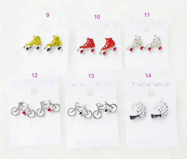 package waterproof high qulity Softball Earrings Stud Crystal Rhinestone Post Silver Bling Yellow Fastpitch 14mm Sport and Fashion