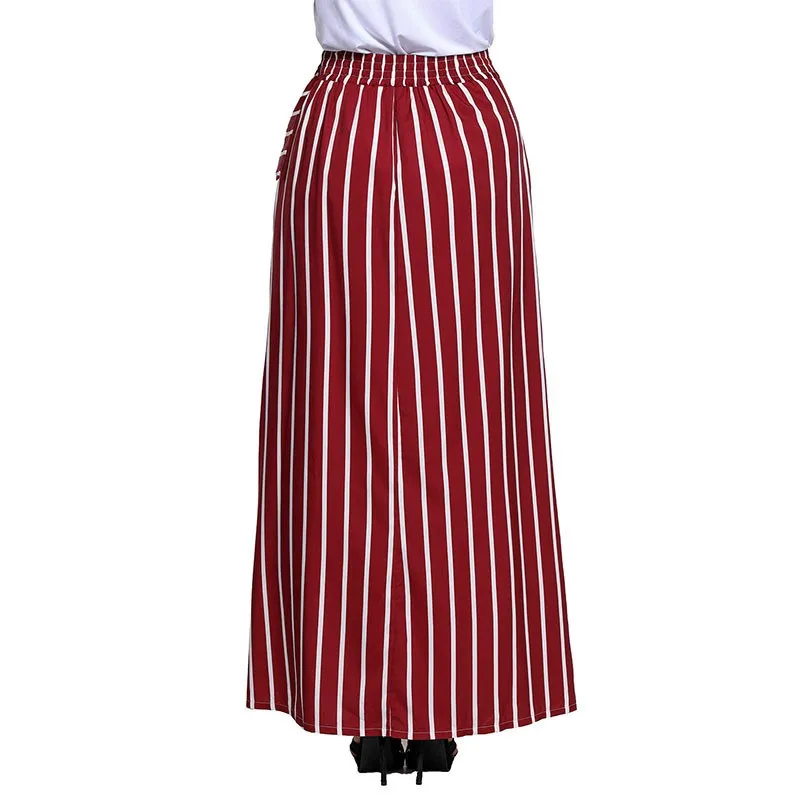 Jupes 2018 t automne femmes jupe longue Chic Colorblock ray Maxi jupes taille haute cravate grand ourlet jupe Vintage