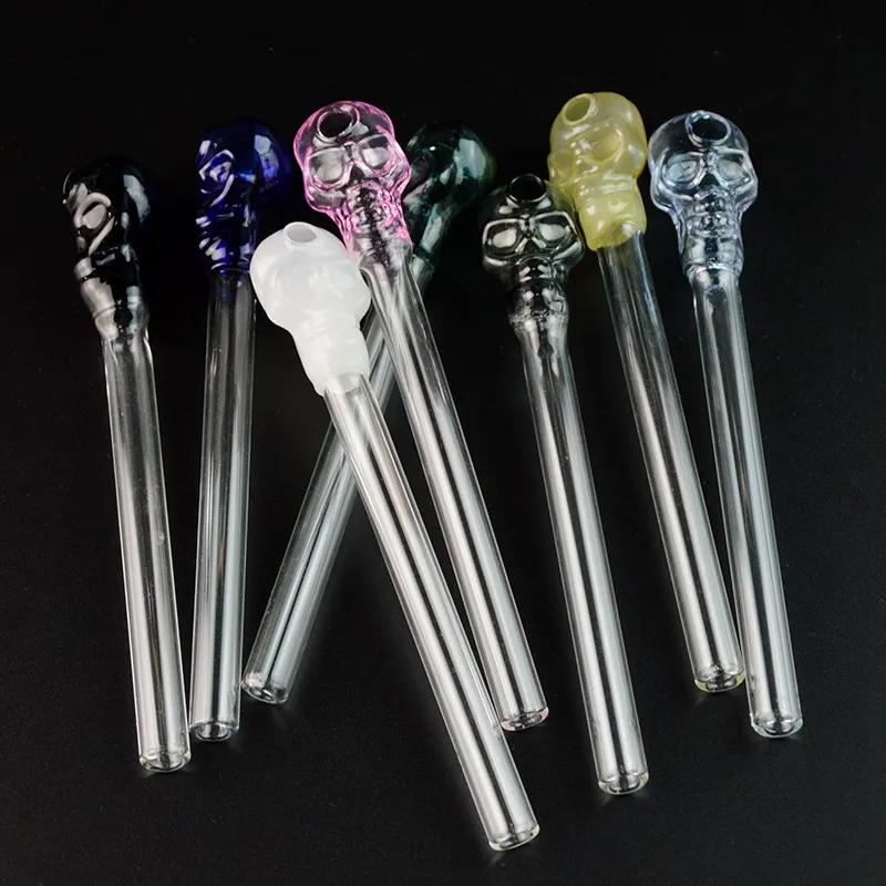 Totenkopf-Design, Löffelpfeifen, Pyrex-Glas-Ölbrenner-Rohr, gerades Rohr, Bubbler, 5,5 Zoll, Mini-Rauchpfeife, Dab Rigs SW13