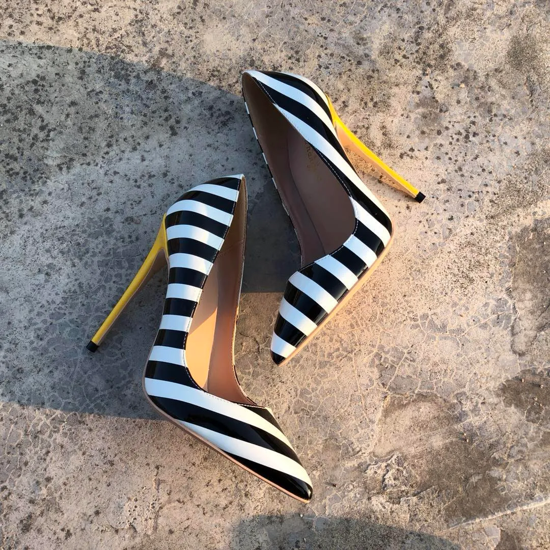 Striped shoes heels deals