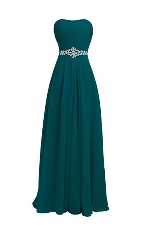 Gele Blauwgroen Lange Chiffon Strapless Bruidsmeisjesjurk Goedkoop Een lijn geplooide bruidsmeisje jurken Lace-up terug LDR2206