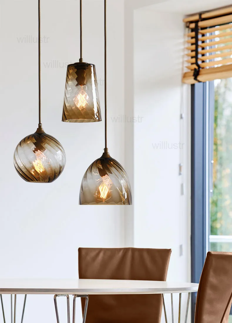 Willlust Color Glass Shade Pendant Lamp Modern Suspension Light Hotel Hall Restaurang Dinning Room Bar Cafe Loft Vintage Hängande belysning