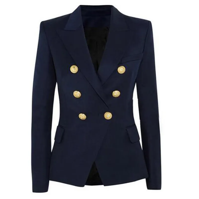 New Fashion Blazer Jacket Women's Double Breasted Metal Lion Buttons Blazer Outer