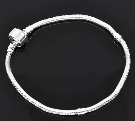 3mm 17-21 cm 925 bracelet plaqué argent chaîne serpent avec fermoir baril perles européennes pour bracelet Pandora avec sans logo bricolage