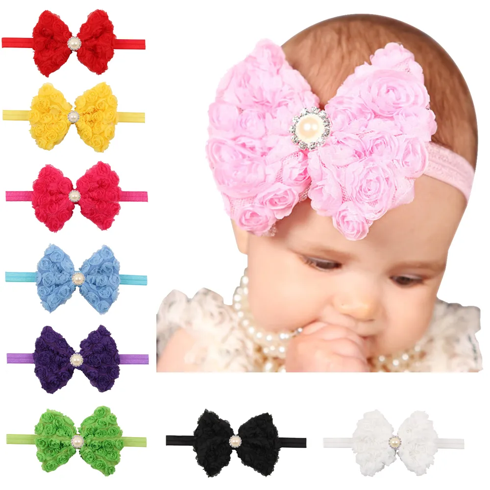 Fashionable Big Bow Headwear Hairband Pearl Diamond European And American Fashion Flowers Headband Kids Hair Accessories for 10pcs H087