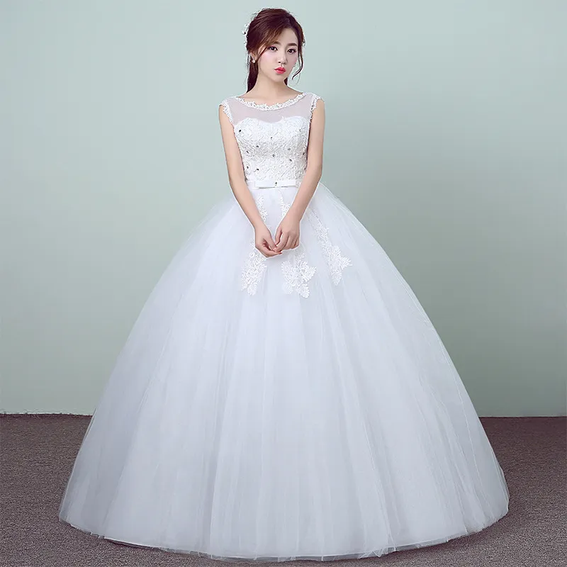 2018 Sommar Koreansk stil Enkel Kinesisk O-Neck Bröllopsklänning Princess Bridal Dress Vestidos de Novia