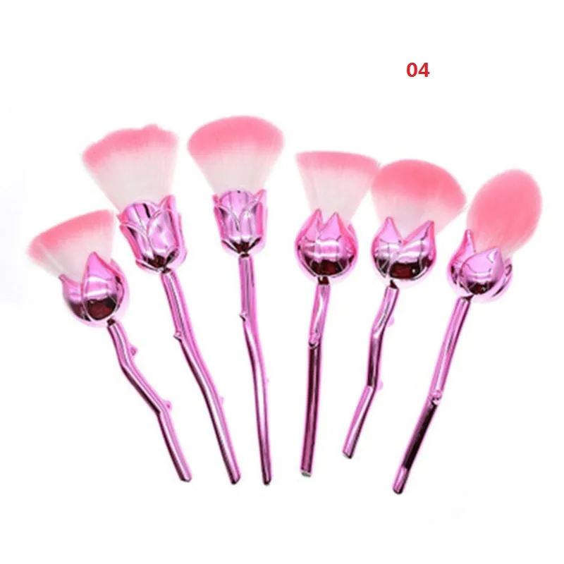 Neues 6-teiliges Rosen-Make-up-Pinsel-Set, bunte Rosenblütenform, Make-up, Foundation, Kosmetik, Puderpinsel