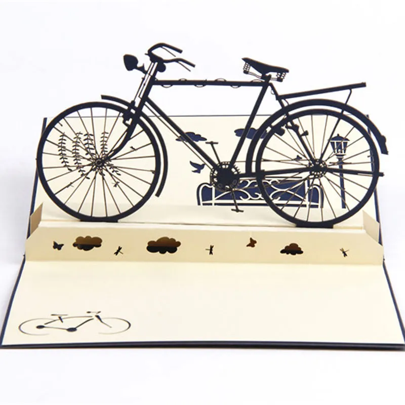 3D Handmade лазерный вырез старинные велосипед бумаги поздравительные открытки с днем ​​рождения открытки для мальчика детские праздничные принадлежности