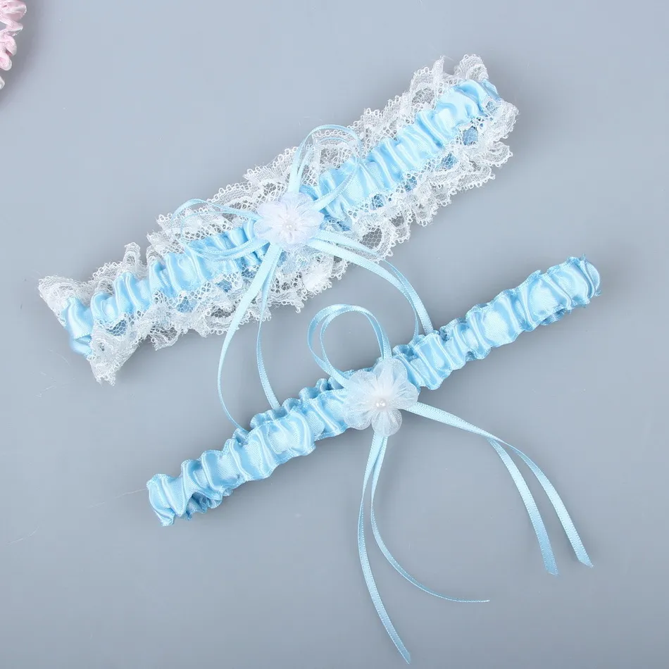 Royal Blue Lace Bridal Garters Flowers for Bride Lace Wedding Garters Belt Stain Navy Pink Cheap Wedding Leg Garters Real Picture1678818