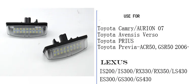 2 pz/lotto LED Numero Targa Lampade Errore OBD 18LED Toyota Camry Echo Prius Lexus IS LS GS ES RX Mitsubishi Golt Plus