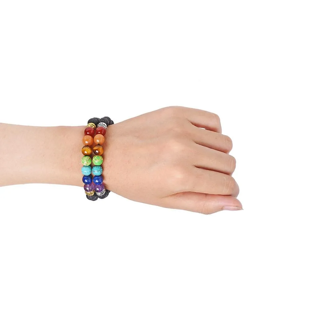 2023 Yoga Handmade 7 Chakra Albero della vita Fili di fascino Braccialetti di perline Pietre laviche Perline Corda Bracciale in pietra vulcanica nera bracciali da donna e da uomo