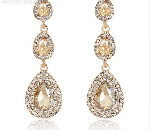 Boucles d'oreilles de luxe en cristal Champagne, couleur or, bijoux à la mode pour femmes, Bricons de mariage, longues et grandes boucles d'oreilles pour femmes