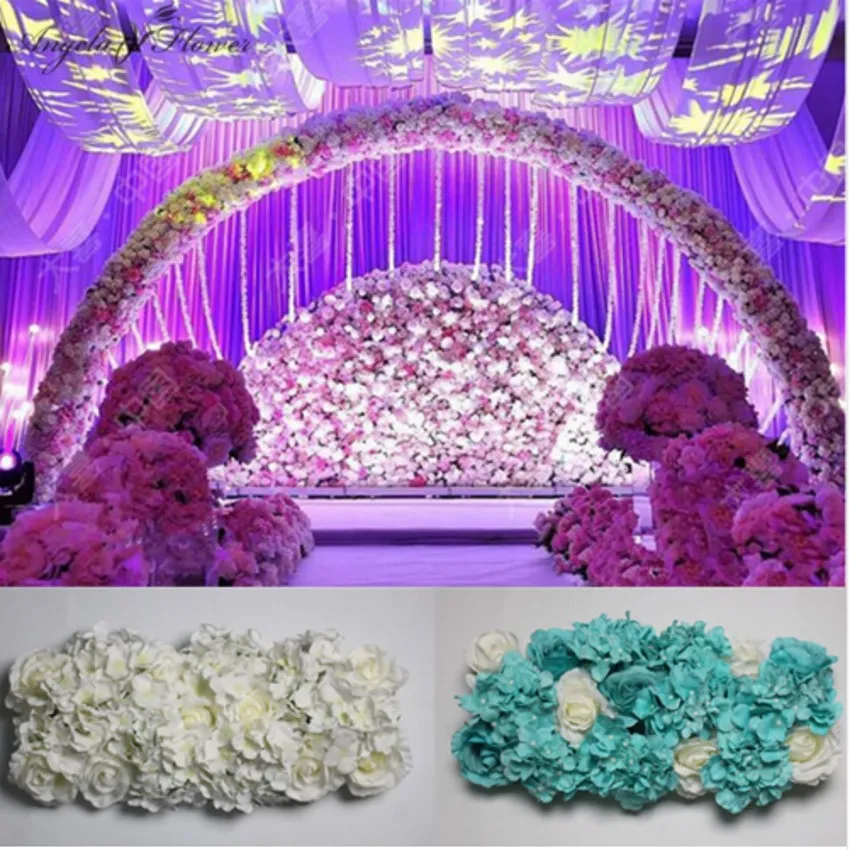 Disposizione di fila di fiori di seta di nozze ortensia artificiale rosa fiore arche fila cappuccino sfondo t-stazione decorazione floreale strada