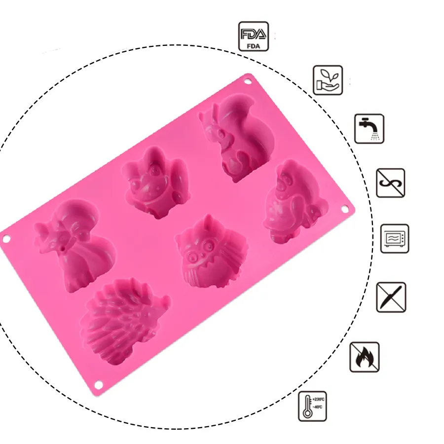 3D Chocolate Silicone Mold DIY Cake Decoration Baking Tools Small Animals Fox Owl Frog Candy Pastry Mould Ice Cube Soap Molds Random Color