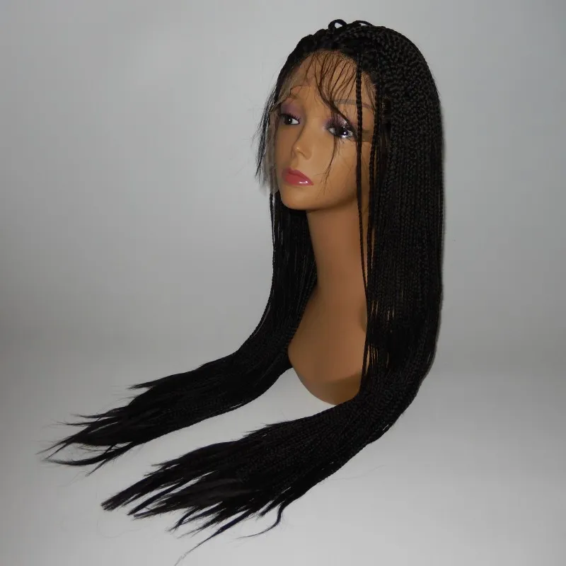 Mode African American Black / Brown / Blonde Box Flätor Wig Värmebeständig Syntetisk Lace Front Wig Micro Flätade peruker för svarta kvinnor