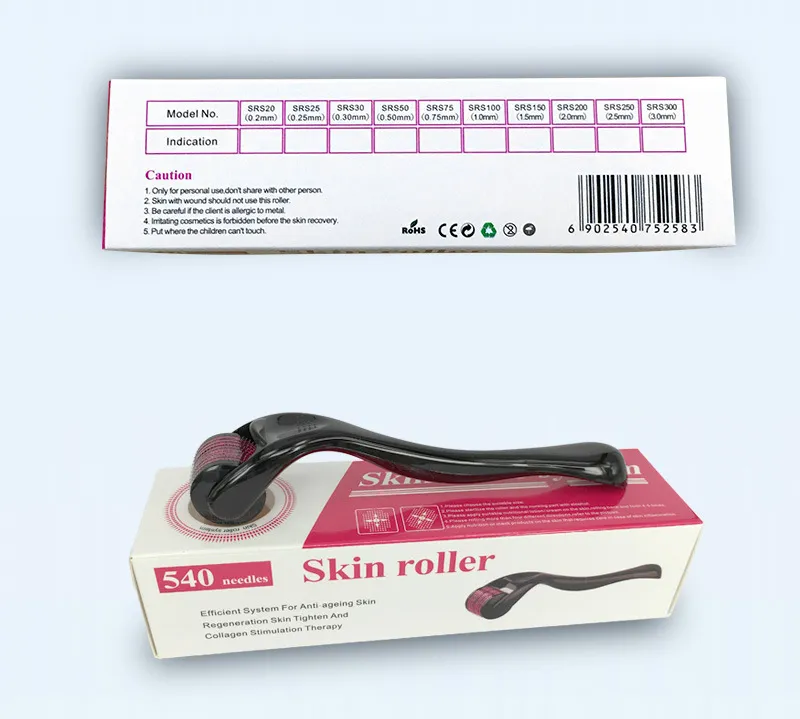 0.5 1.0 1.5 2.0mm 540 Needles Derma Micro Needle Skin Roller Dermatology Therapy Microneedle Dermaroller with retail box package