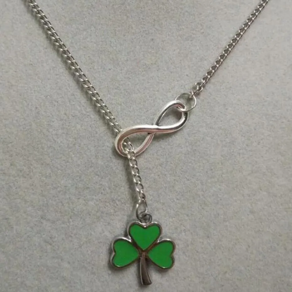 lucky 8& GREEN 3-LEAF CLOVER IRISH SHAMROCK TRINITY/Mermaid/I Love Quilting/Crosscharm sweater chain necklace DIY Women jewelry A63